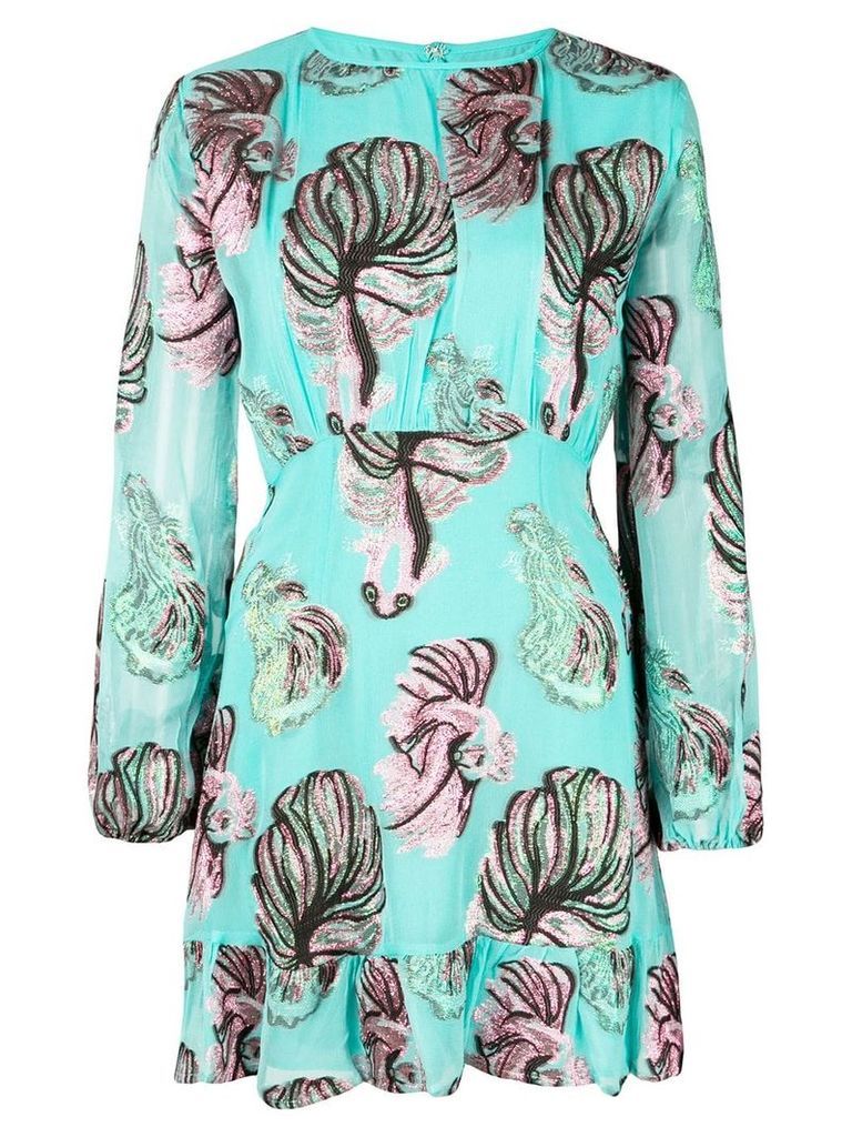 Cynthia Rowley Inverness Teal Fish Bell Sleeve Dress - Green