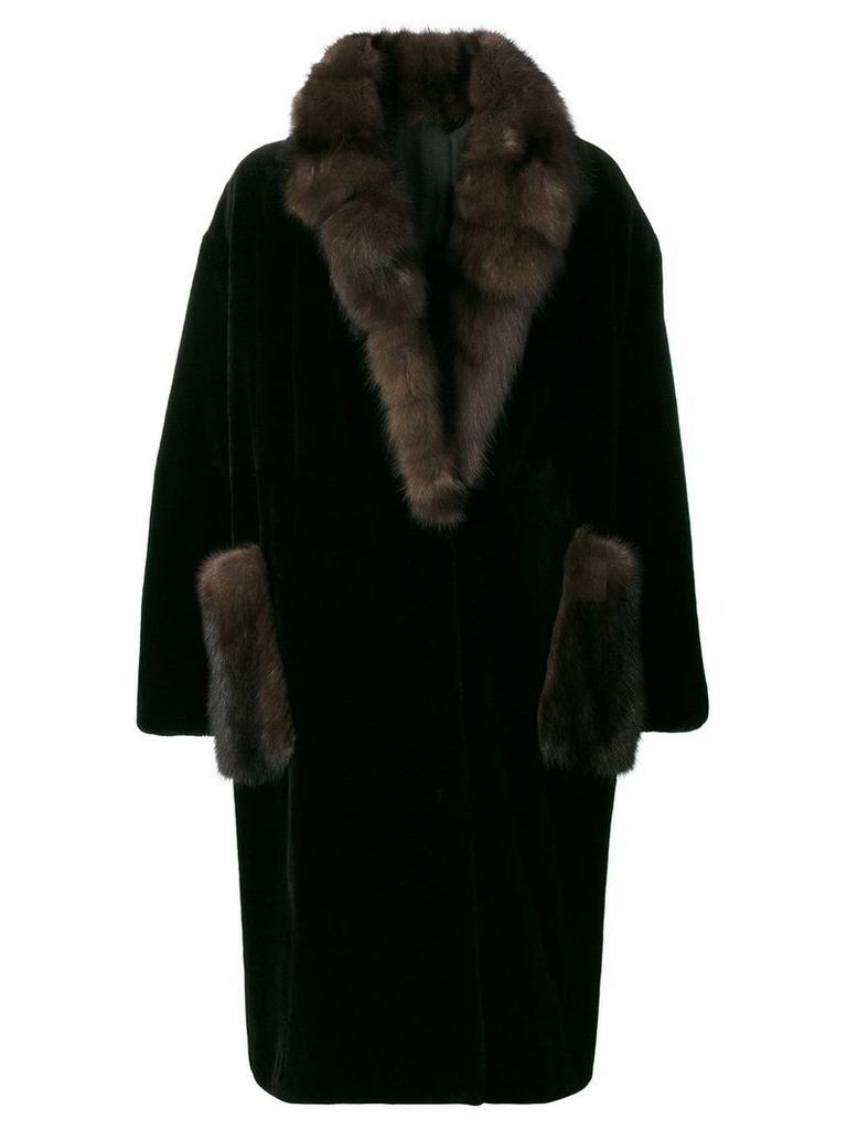 Liska contrast collar coat - Black