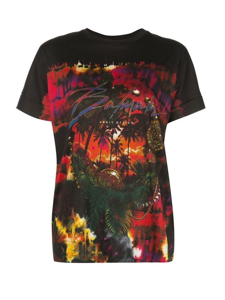 Balmain palm tree print T-shirt - Black