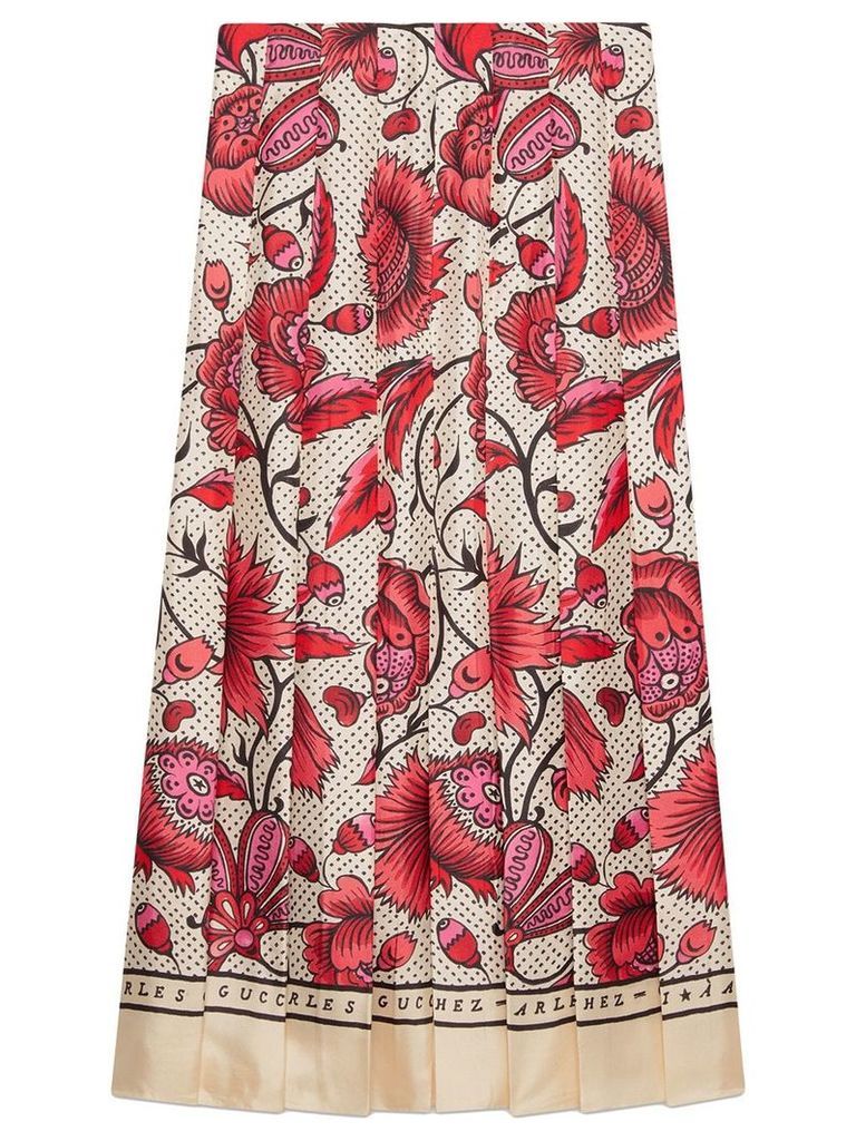 Gucci Silk skirt with watercolor flower print - NEUTRALS