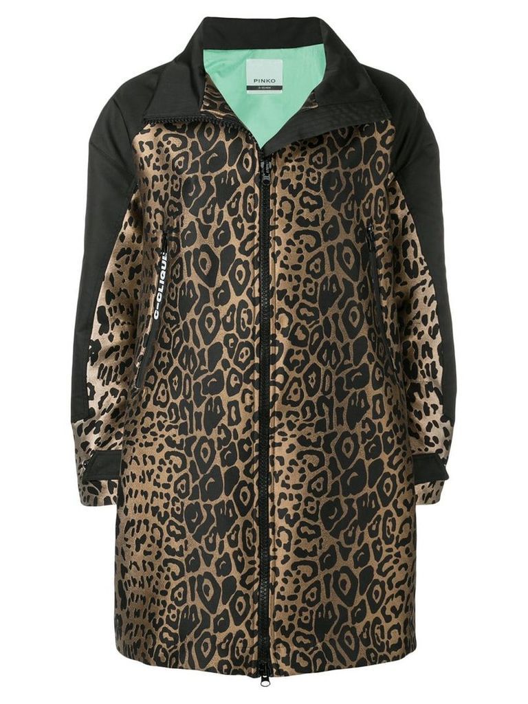Pinko leopard jacquard zip-up coat - Black