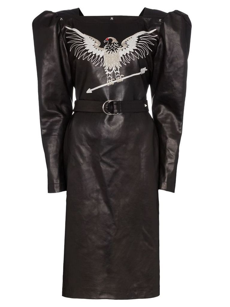 Montana leather eagle embellished dress - Black