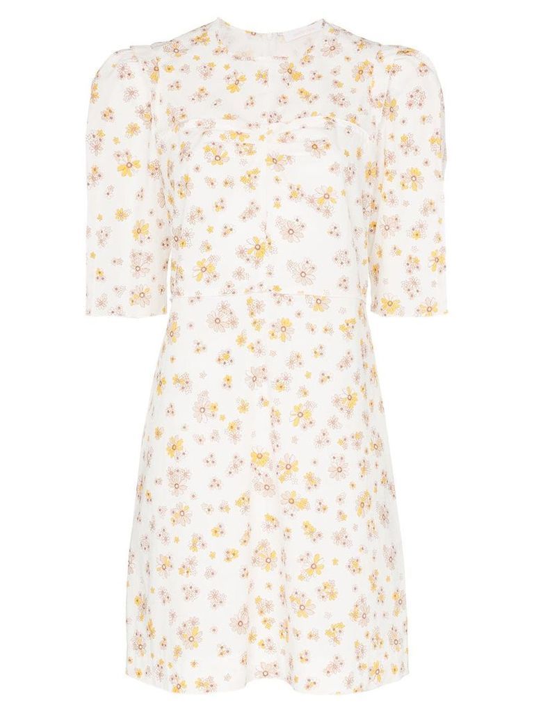 See By Chloé floral print poof sleeve cotton mini dress - White