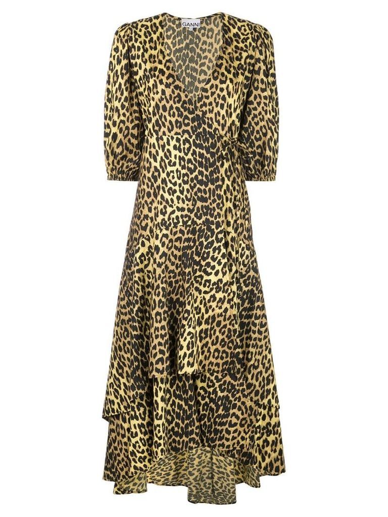GANNI Minion leopard print wrap dress - Black