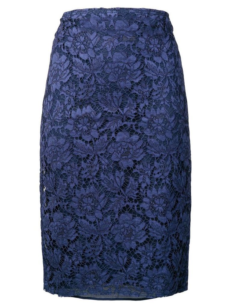 Valentino floral lace pencil skirt - Pure Blue