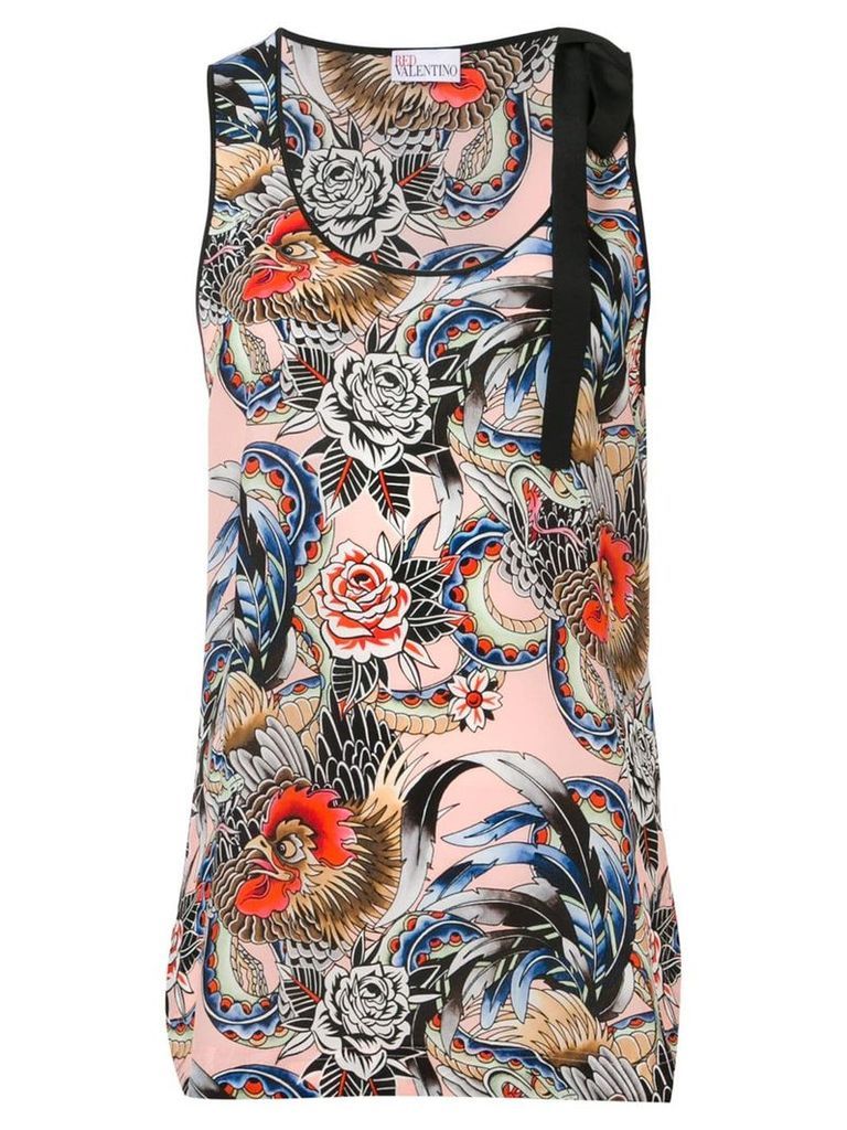 RedValentino rooster and floral print tank top - PINK