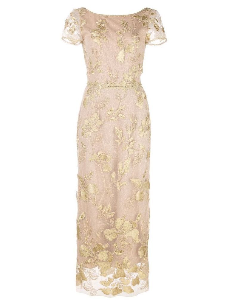 Marchesa Notte floral embroidered evening dress - Gold