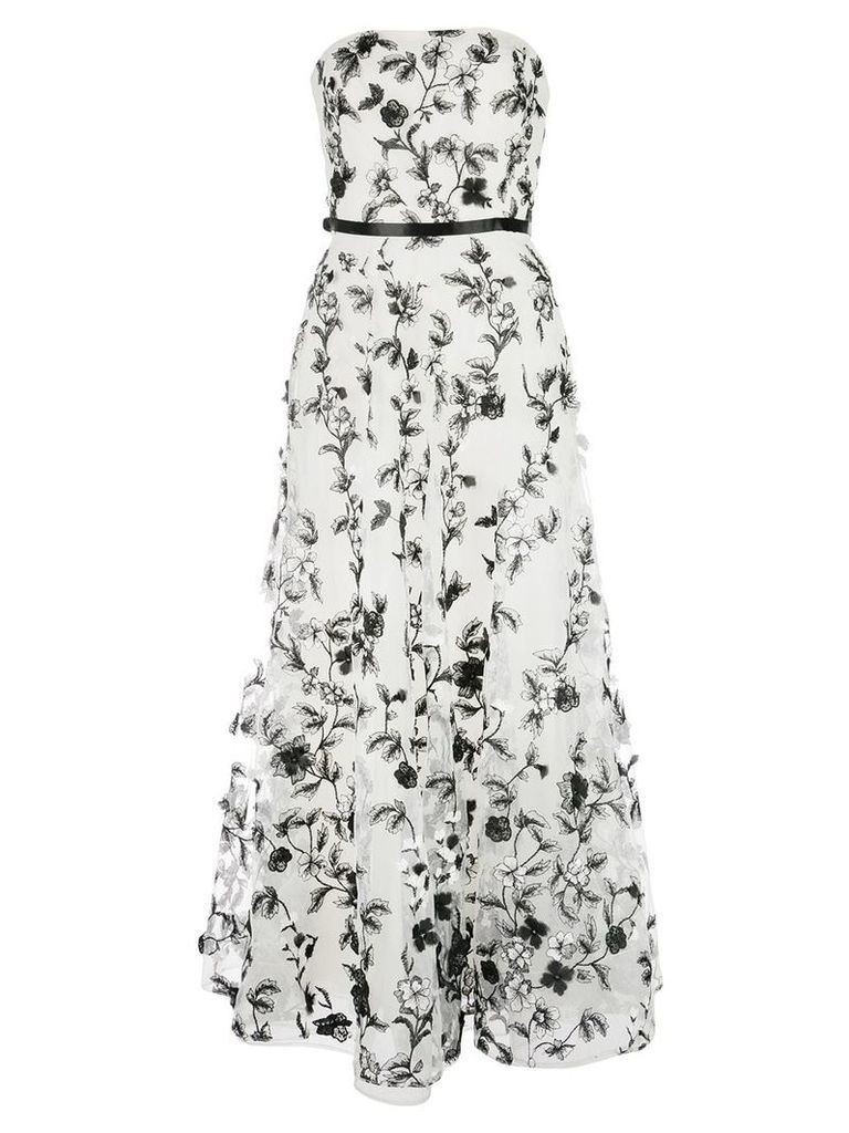 Marchesa Notte floral embroidered strapless gown - White
