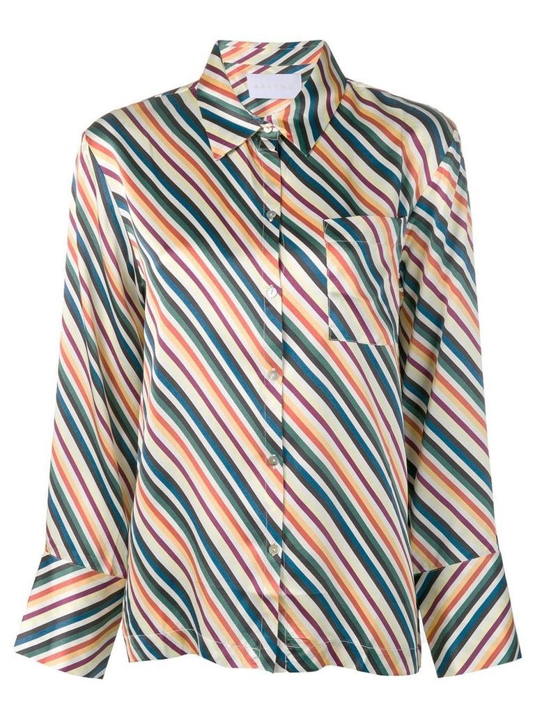 Asceno diagonal stripes silk pajama top - White