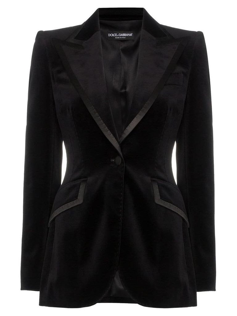 Dolce & Gabbana satin trim fitted velvet blazer jacket - Black