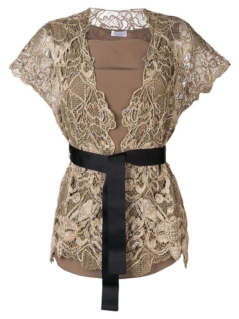 Brunello Cucinelli belted lace top - GOLD
