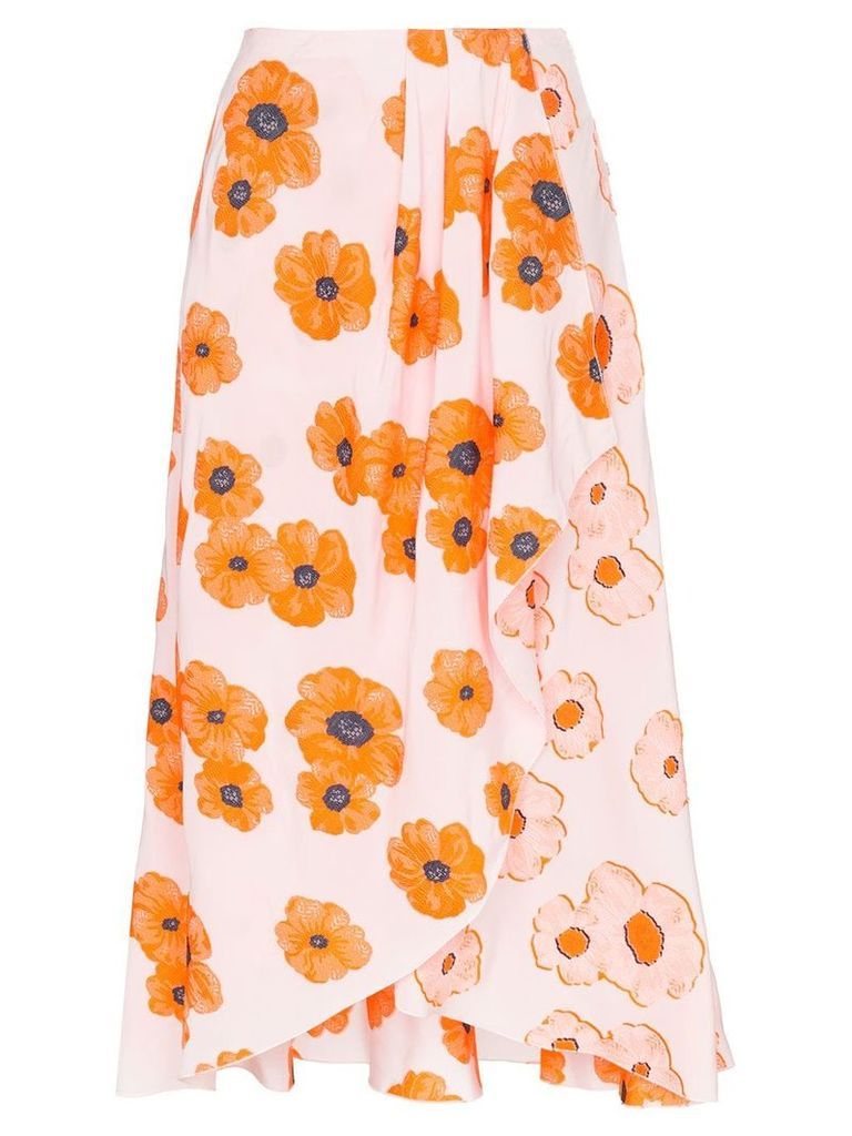Vika Gazinskaya poppy print asymmetric hem wrap skirt - PINK