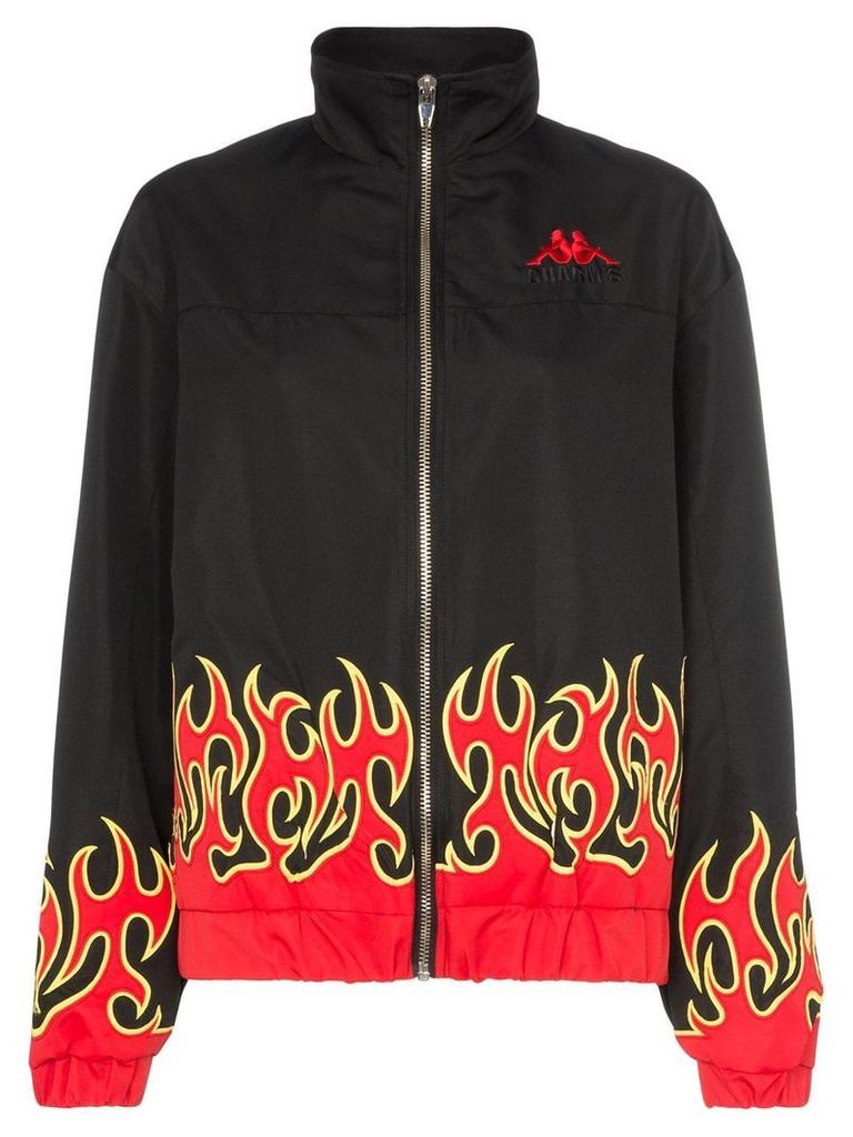 Charm's x Kappa fire-print embroidered-logo lightweight jacket - Black