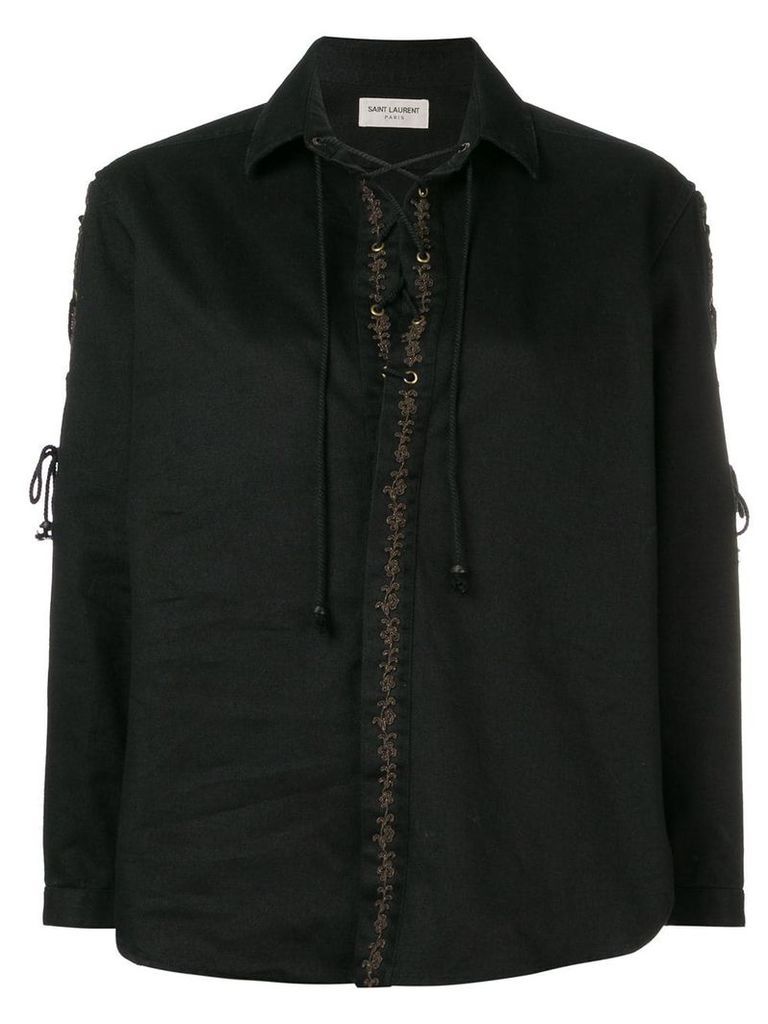 Saint Laurent embroidered lace-up blouse - Black