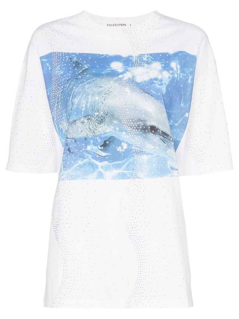 Filles A Papa Dolphin print cotton T-shirt - White