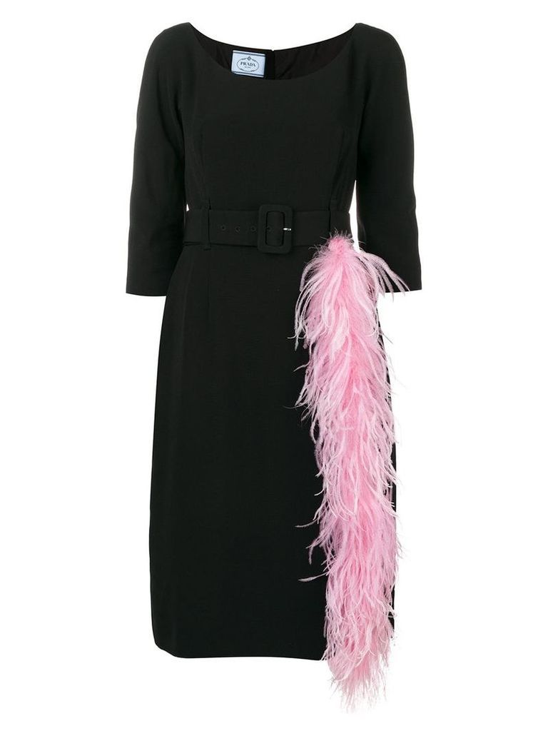 Prada feather-trimmed dress - Black