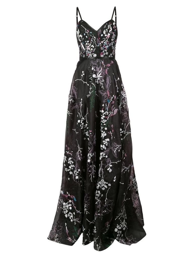 Marchesa Notte floral embroidered gown - Black