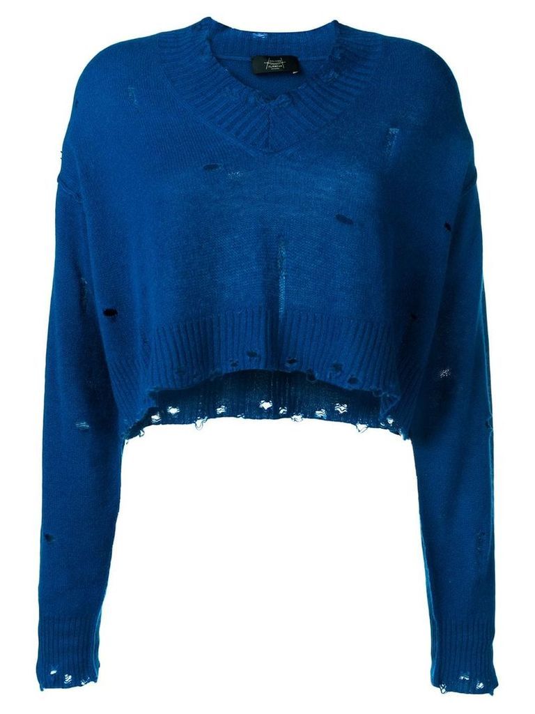 Maison Flaneur cashmere distressed crop sweater - Blue