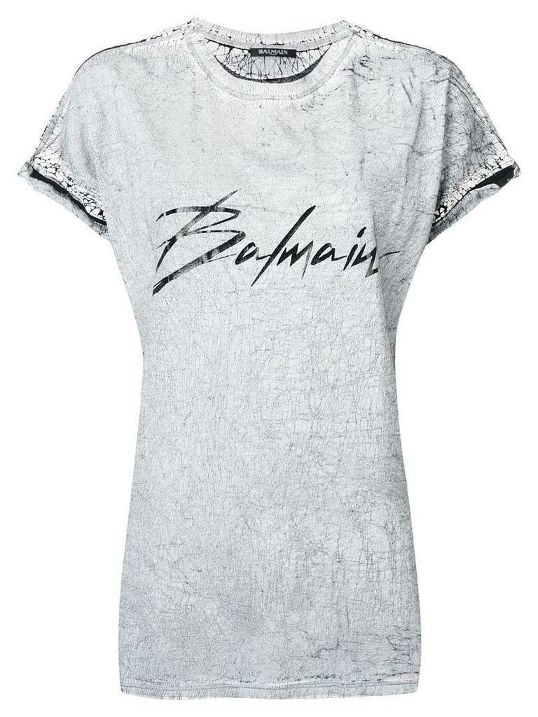 Balmain logo print distressed T-shirt - Grey