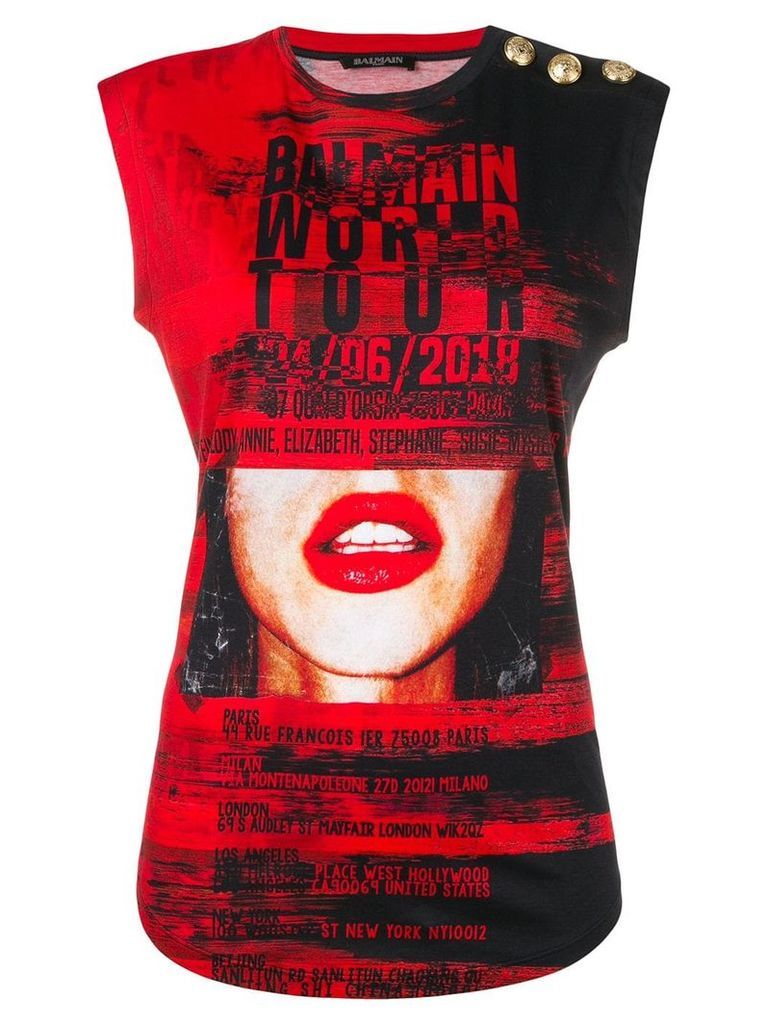Balmain 'World Tour' printed top - Red
