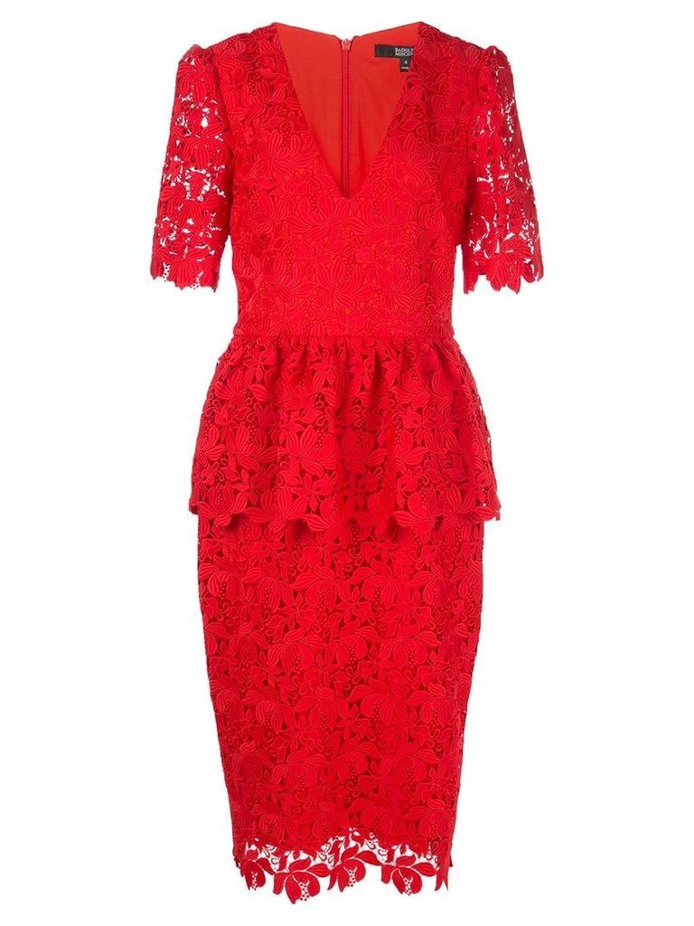 Badgley Mischka fitted lace dress - Red
