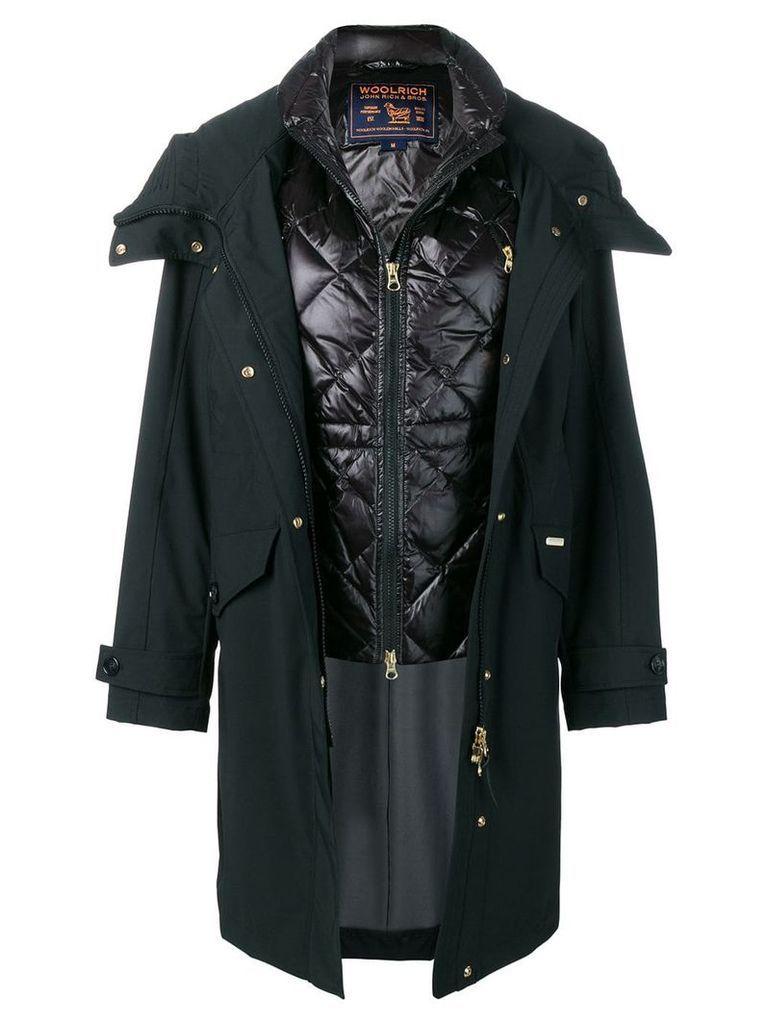 Woolrich hooded coat with quilted gilet - Black