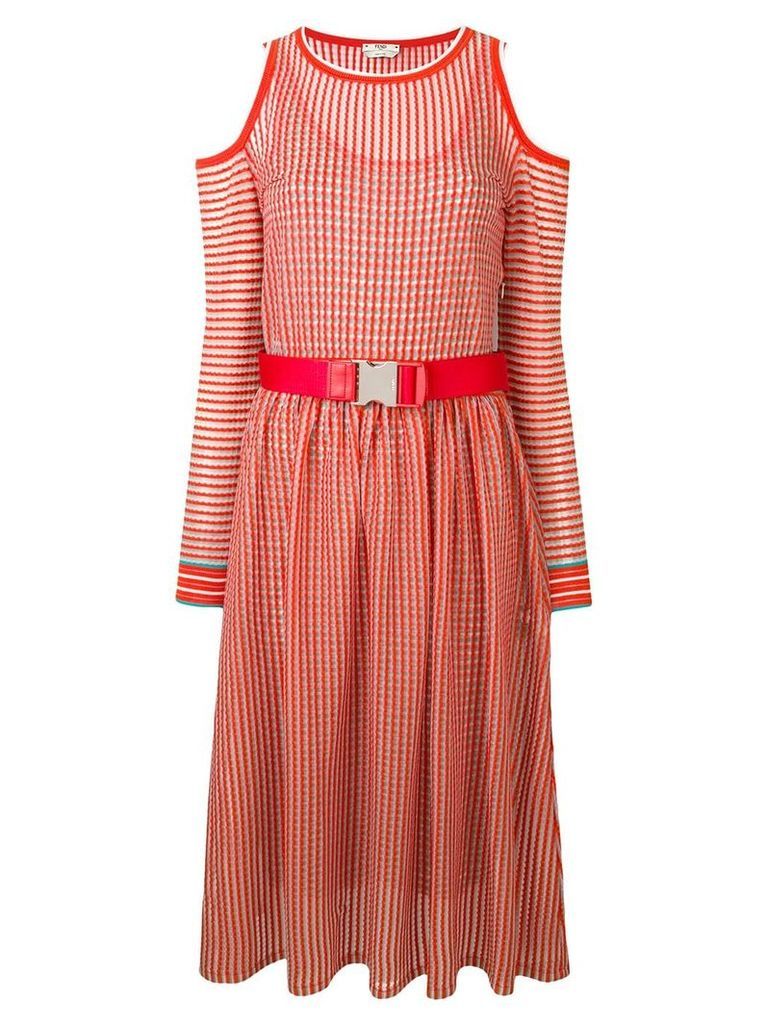 Fendi double microcheck belted midi dress - Red