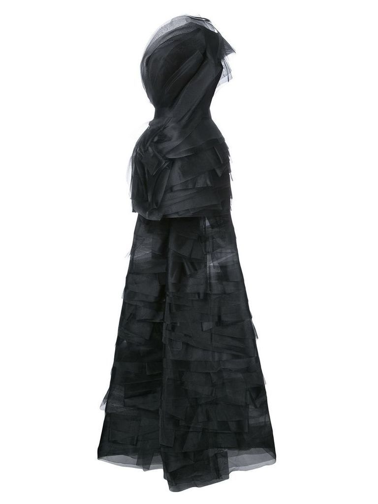 Isabel Sanchis mesh short dress with detachable train - Black