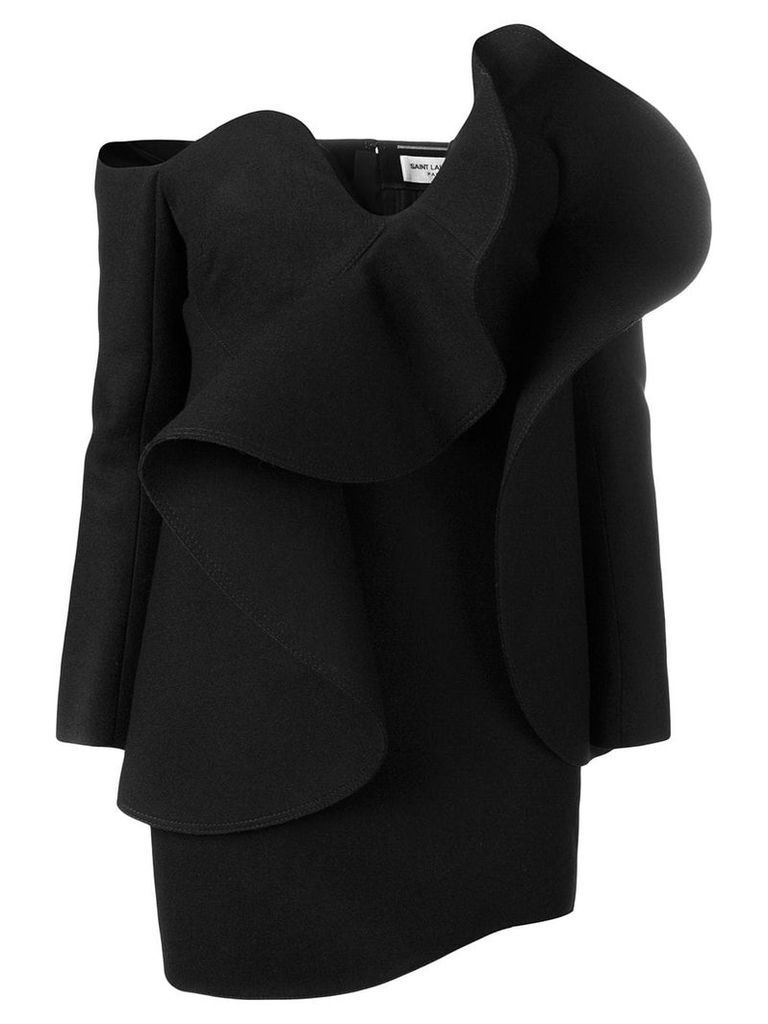 Saint Laurent off-the-shoulder ruffled mini dress - Black