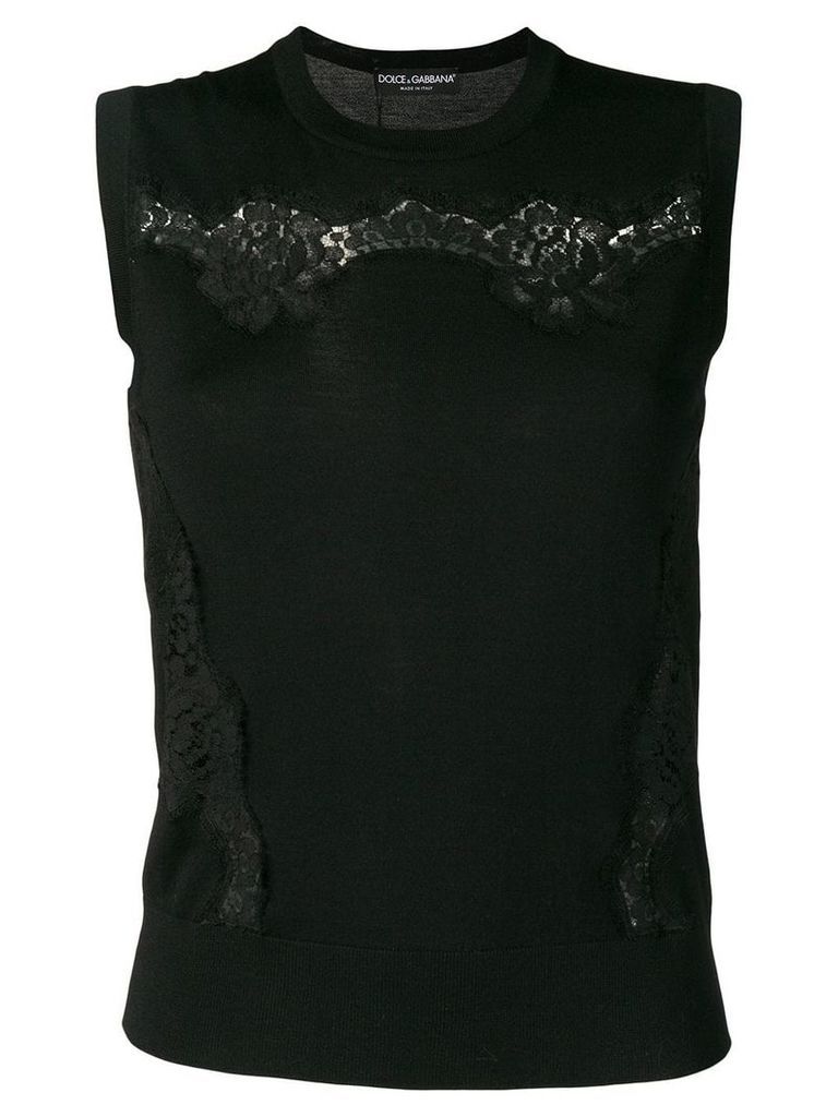 Dolce & Gabbana floral lace inserts knitted top - Black