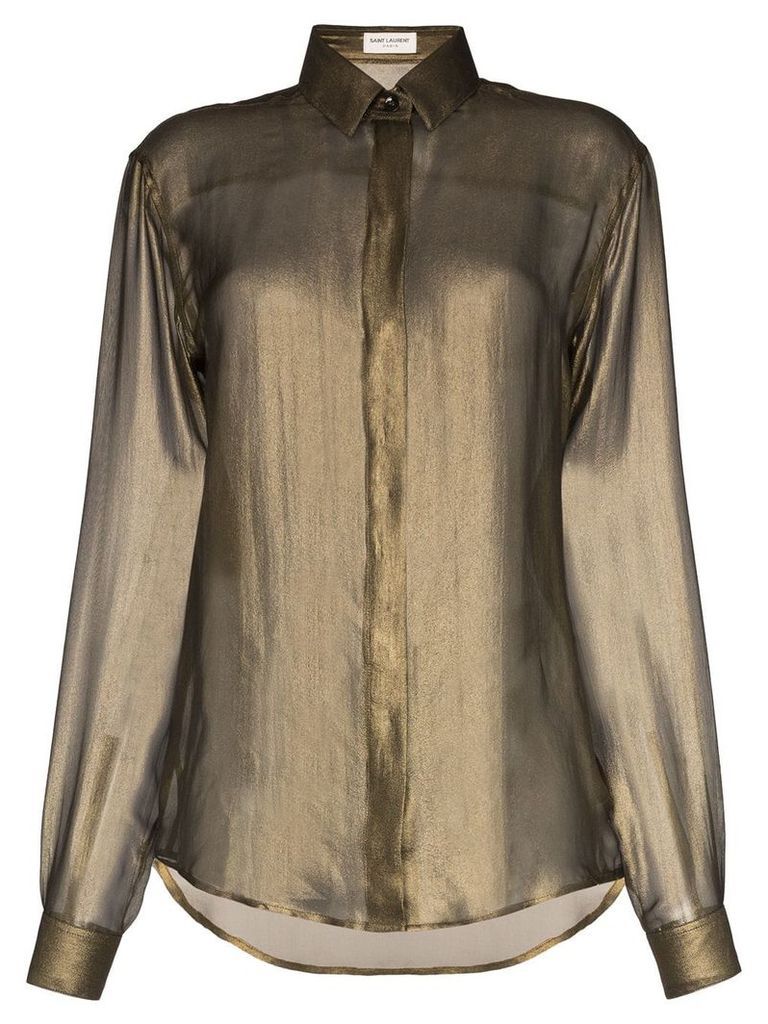 Saint Laurent diaphanous long-sleeved silk shirt - Gold