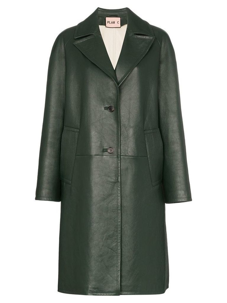 Plan C Notch lapel leather coat - Green