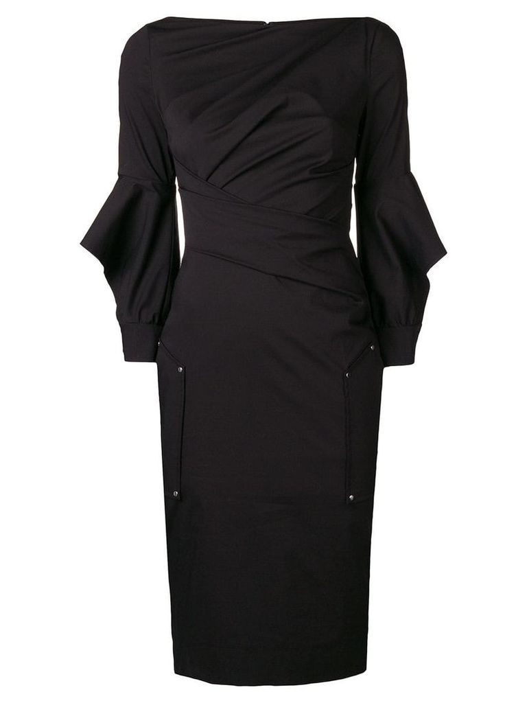 Talbot Runhof ruffle sleeve fitted dress - Black