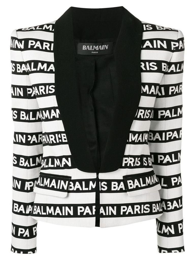 Balmain logo stripe tuxedo blazer - White