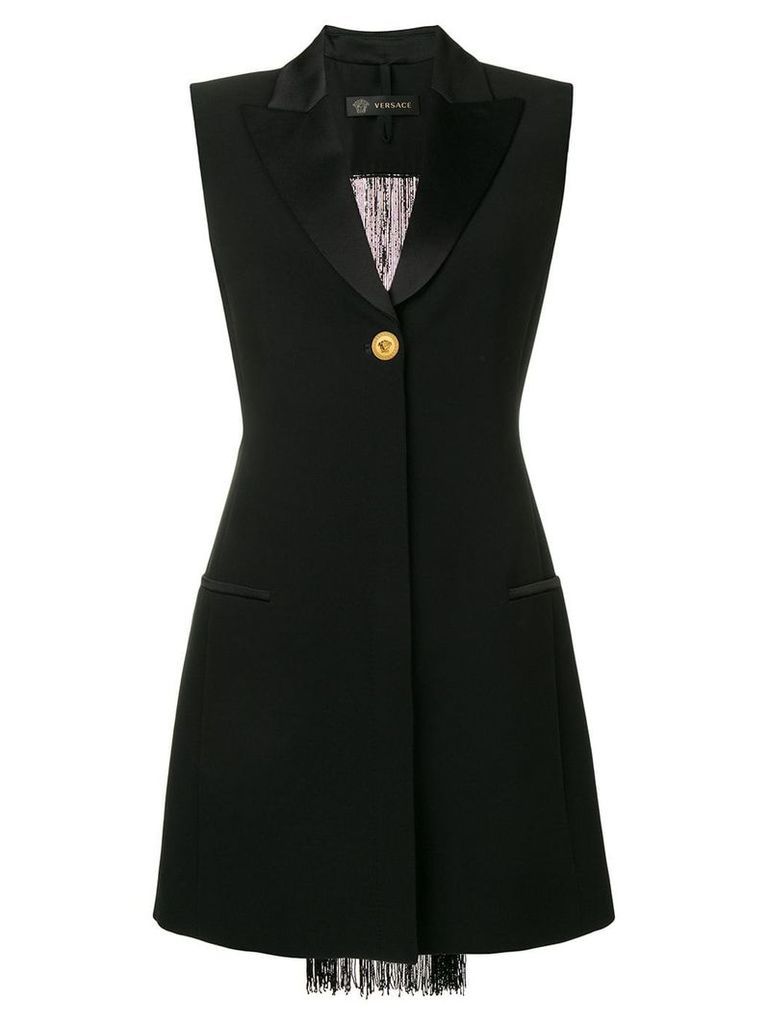 Versace beaded fringe tuxedo dress - Black