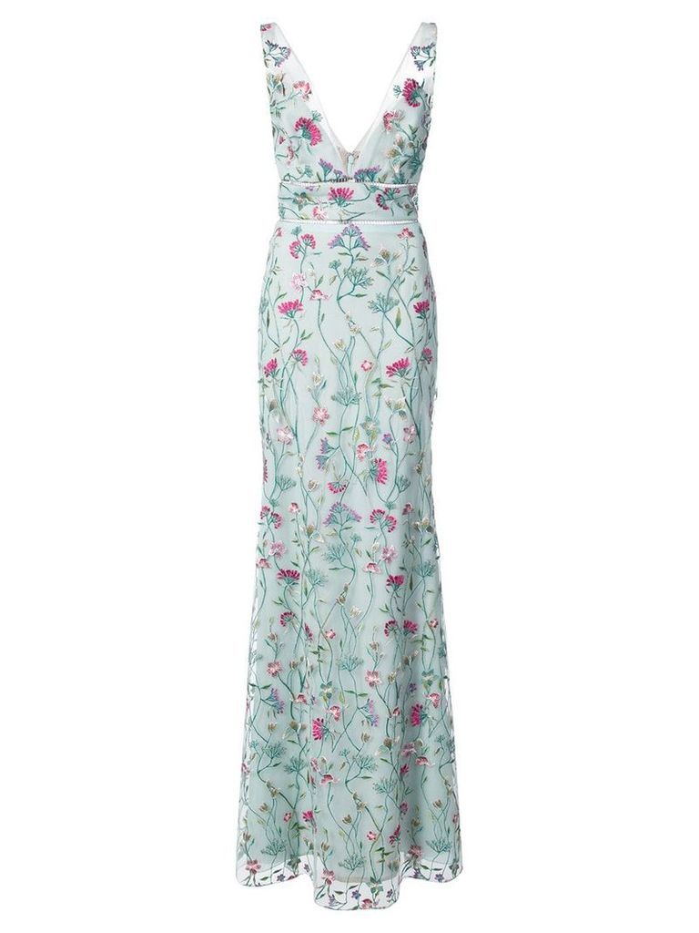 Marchesa Notte floral fitted maxi dress - Blue