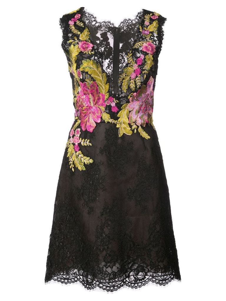 Marchesa floral embroidered lace dress - Black