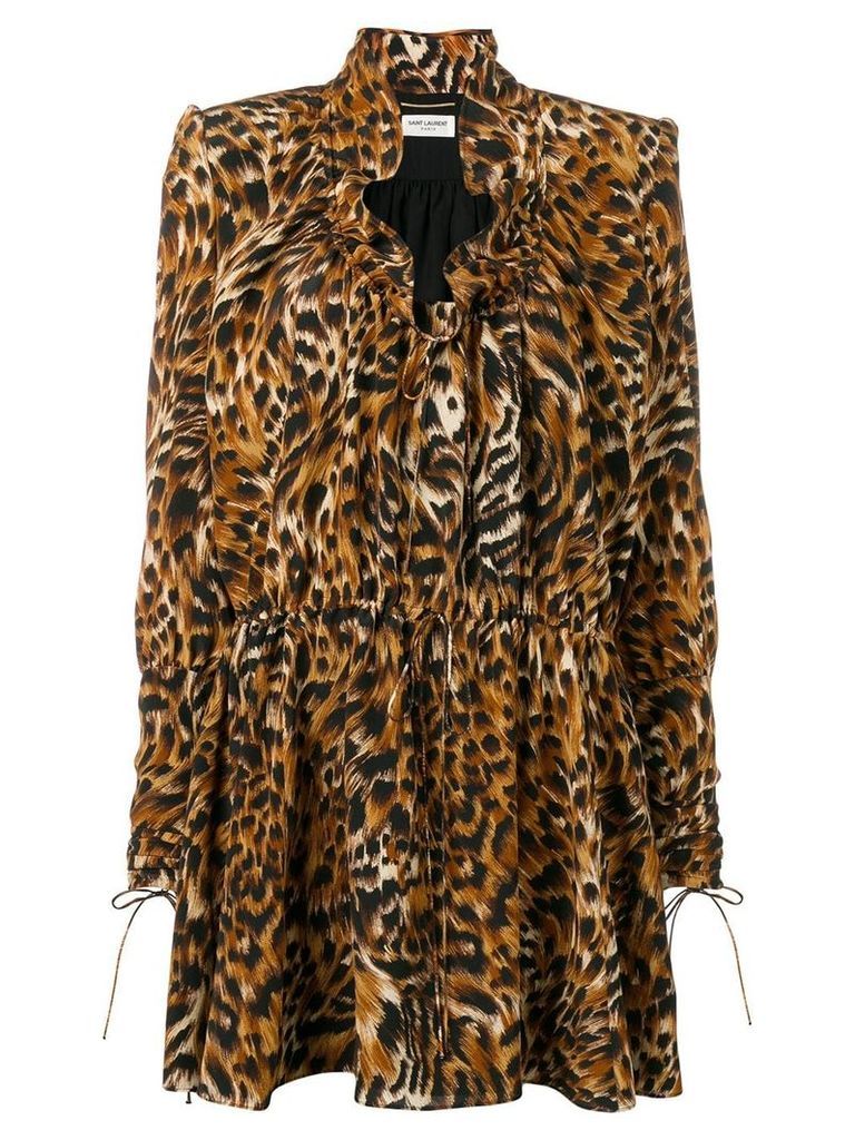Saint Laurent leopard print silk dress - Brown