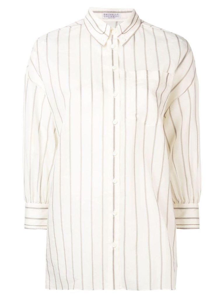 Brunello Cucinelli stripe print oversized shirt - NEUTRALS