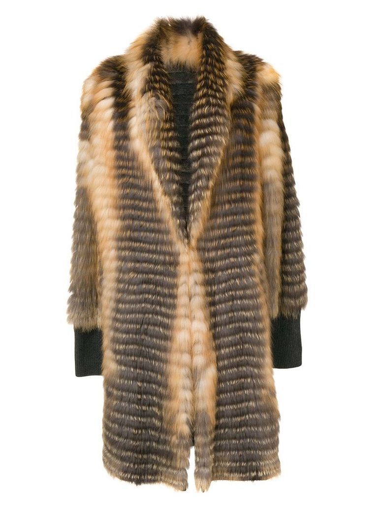 Liska striped single-breasted coat - Brown