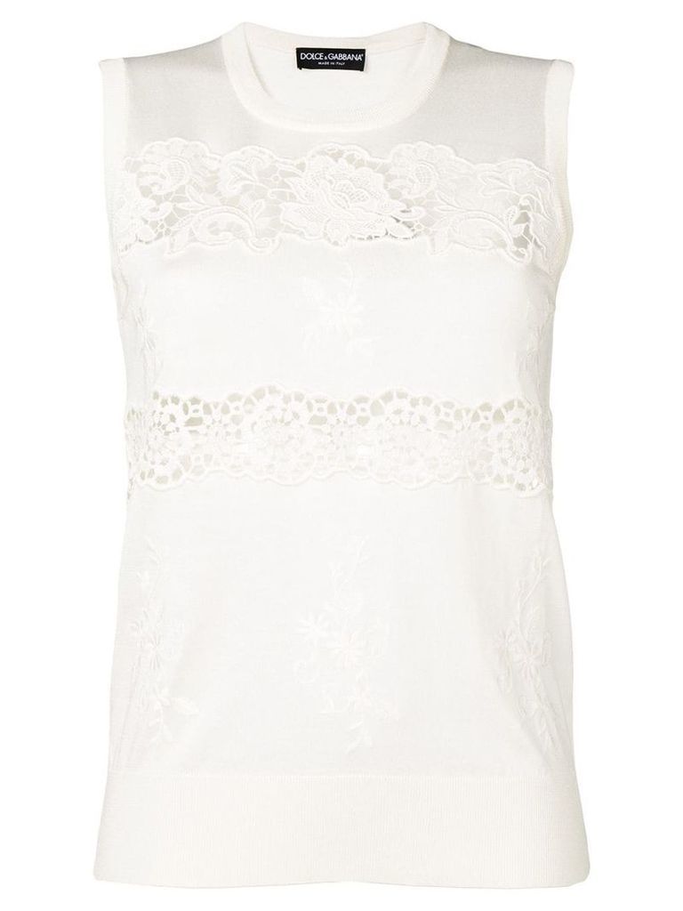 Dolce & Gabbana lace-trimmed knitted top - White