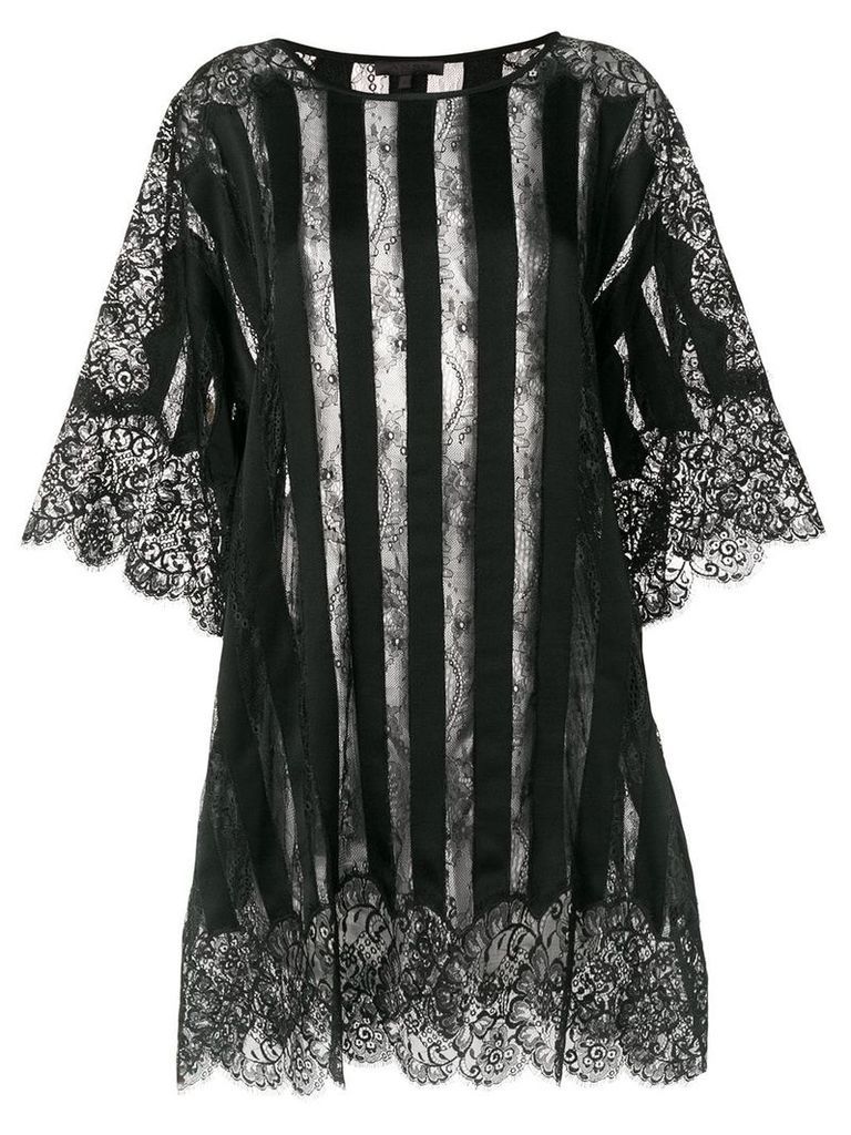 Amen sheer striped and lace trimmed oversized top - Black
