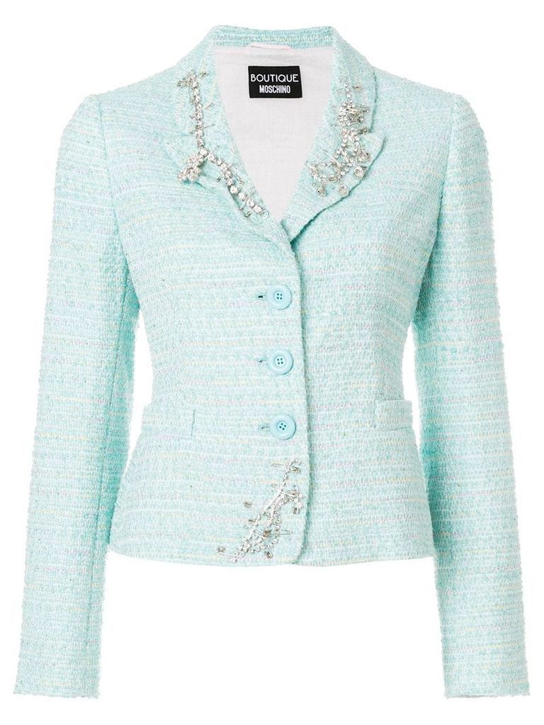Boutique Moschino embellished tweed blazer - Blue
