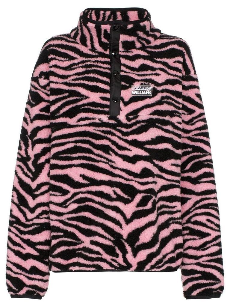 Ashley Williams Juju tiger print button-neck fleece - Pink