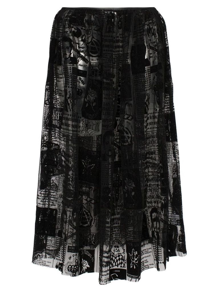 Ashley Williams magazine print mesh midi skirt - Black