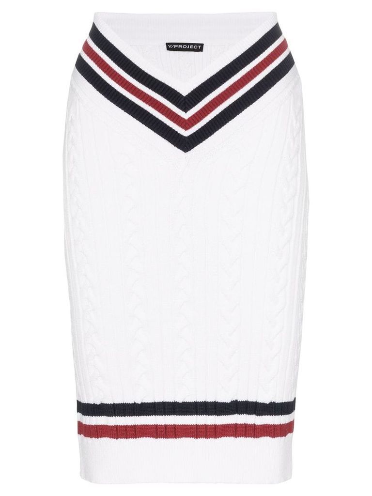 Y/Project high-waisted contrast stripe knitted midi skirt - White