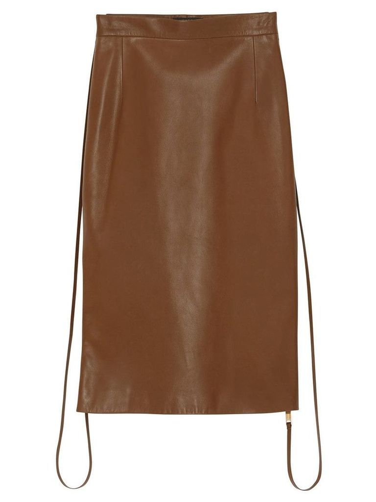 Burberry Double Zip Lambskin Skirt - Brown