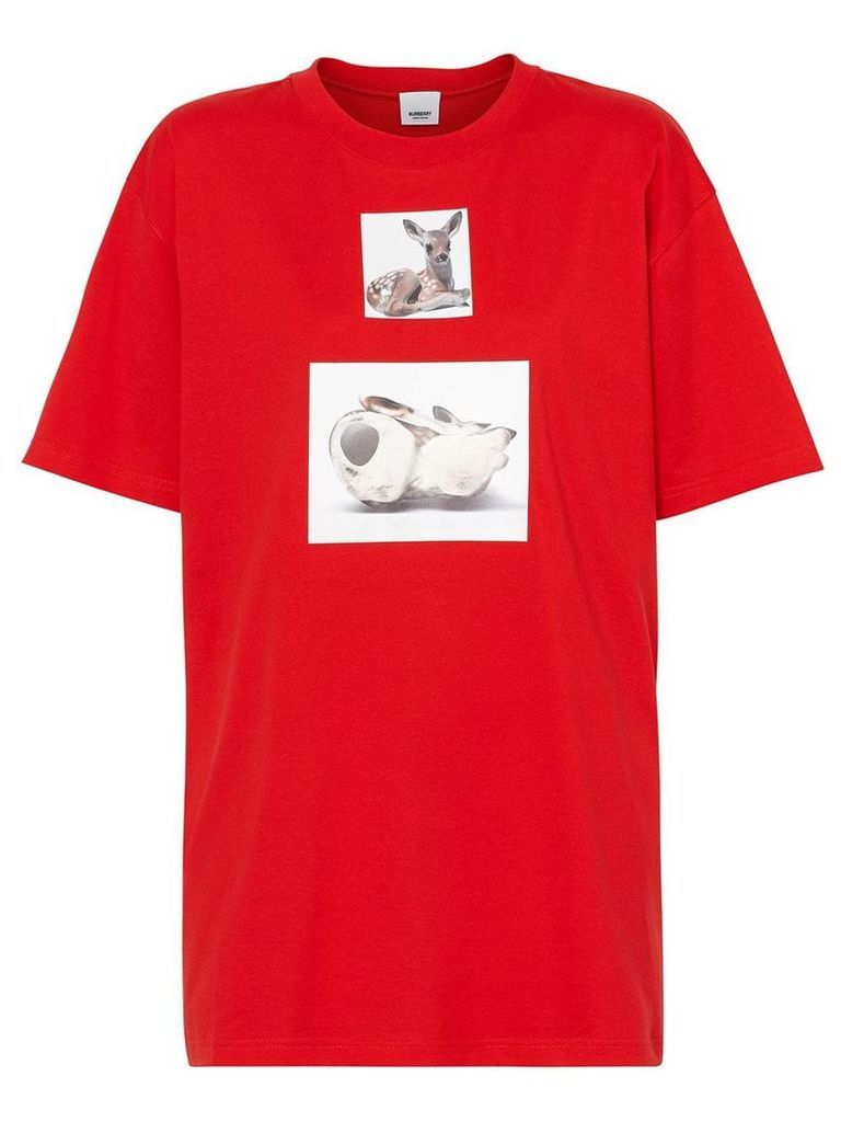 Burberry Deer Print Cotton T-shirt - Red