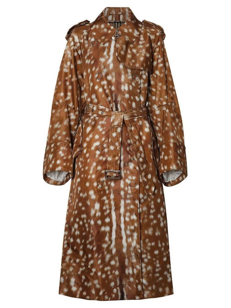 Burberry Exaggerated Cuff Deer Print Nylon Trench Coat - Brown