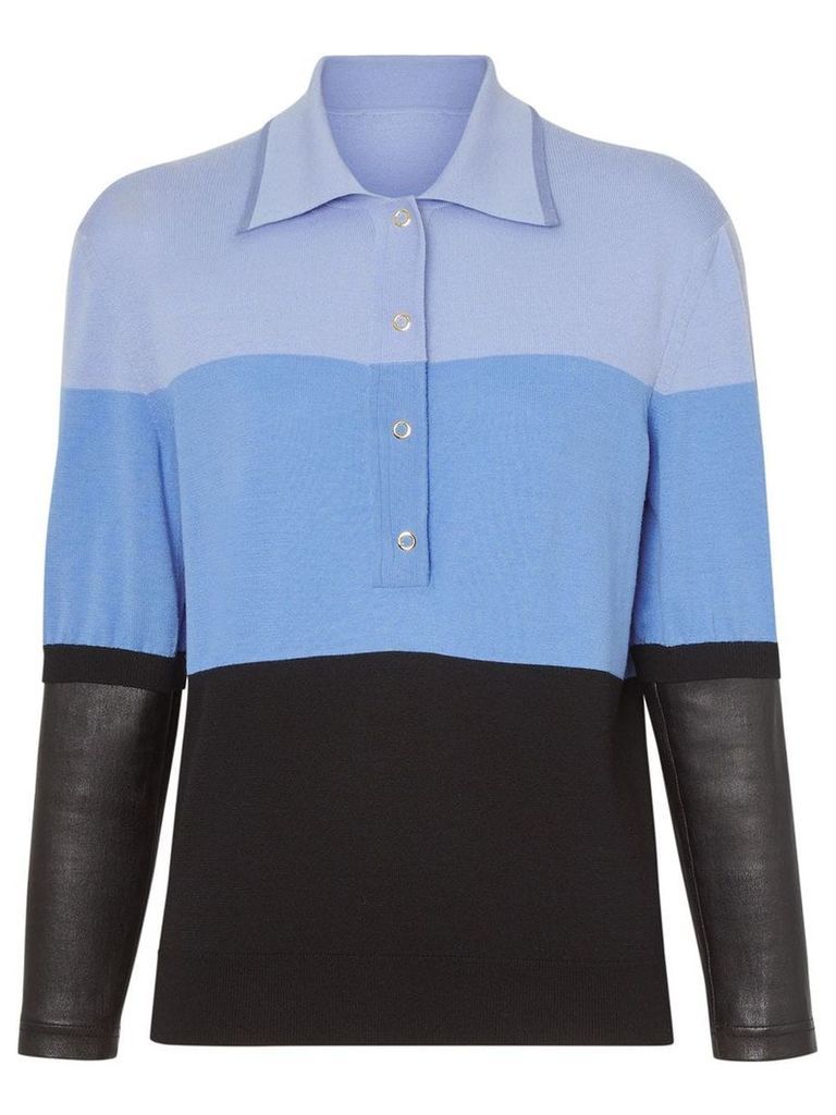Burberry long-sleeve leather detail polo shirt - Blue